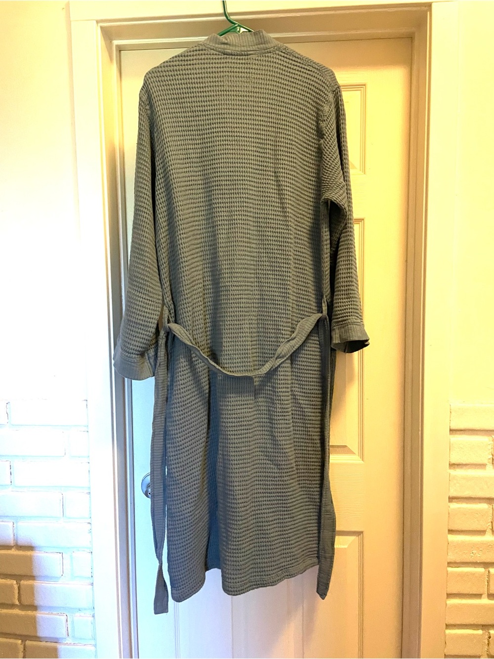 Matouk Women’s Teal Waffle Knit Belted Bathrobe S/M Shawl Collar Pockets - Picture 3 of 5